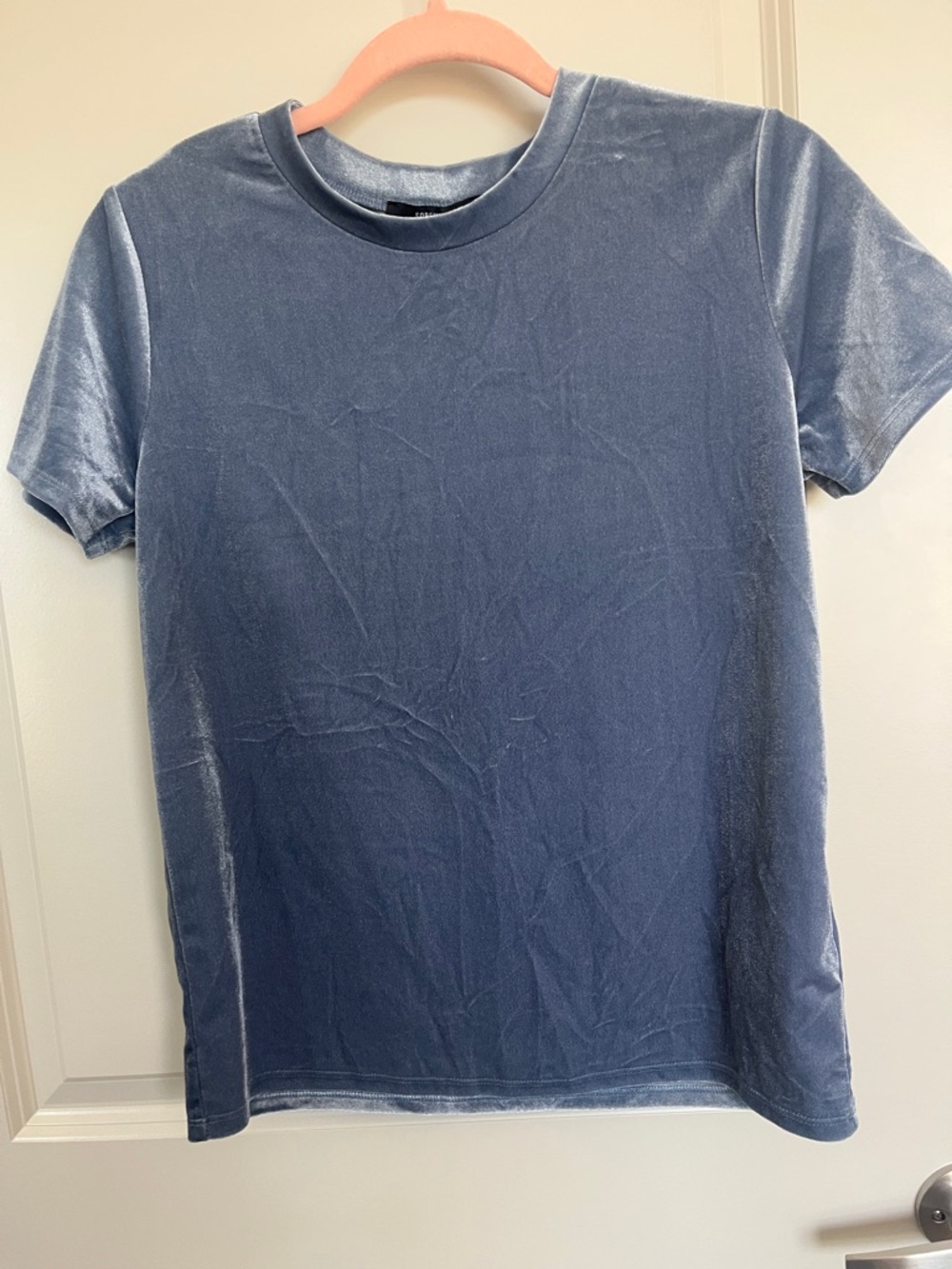 Forever 21 Women's Velvet Short Sleeve Tee - Slate Blue